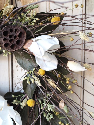 Magnolia Spring Wreath: Dried Lotus, Craspedia, Birch Branch - Etsy