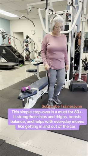 Trainer June on Instagram: "Exercise for 60+ — Looks Easy, but Very Effective 👣 💪🏼Step-Over Exercise Step over a high bench with your right leg first — 15 reps 💪🏼Then switch and step over with your left leg first — 15 reps 💪🏼Move slow, stay tall, and hold onto support if needed Why this exercise is great for the 60+ group: ✅ Improves balance & coordination — helps reduce fall risk ✅ Builds leg strength — especially hips, thighs, and glutes for daily movements ✅ Supports knee & hip mobilit
