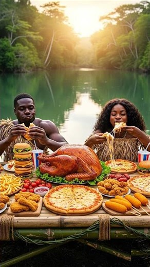 FIRST TIME Jungle People trying American Food. #food #asianvillagecooking #asmr