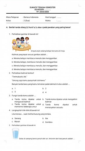 Referensi Soal Asesmen Sumatif Bahasa Indonesia Kelas 2