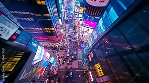 Top-down view of a neon futuristic skyscraper
