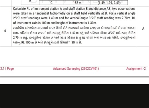Calculate the Reduced Level (RL) of instrument station A and st... | Filo