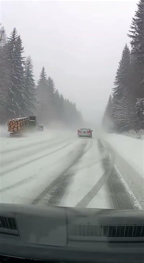 Logging Truck Loses Control on Icy Highway