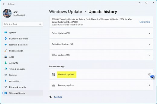 How to uninstall Windows Updates in Windows 11