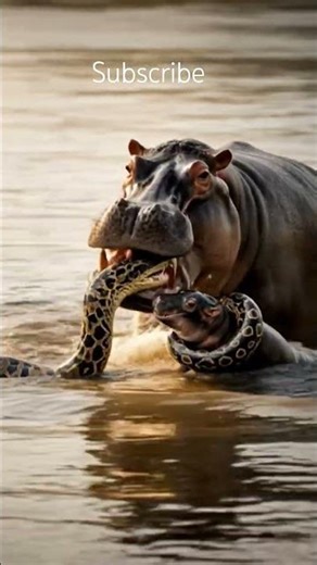 Hippopotamus fight anaconda #hippo #anacondalovers #anaconda #hippopotamus #wildlifeshorts