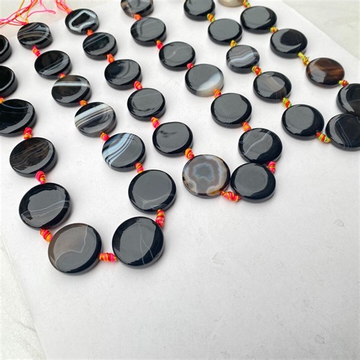 Natural Black Grey Banded Agate Round Flat Disc Beads Large Designer Necklace Strand Boho Vintage Style Jewelry Making DIY - Etsy