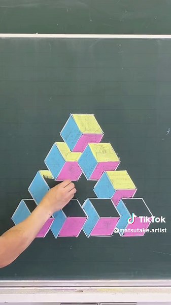 ペンローズの三角形（立方体）#ショート動画 #チョークアート #drawing #トリックアート #黒板アート #asmrart #asmr #図形 #shorts
