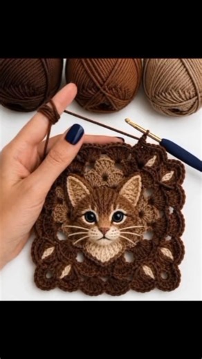 How to crochet the viral 3D Cat Granny Square! 🐱✨Cách móc ô vuông hình mèo 3D siêu thực nhìn là mê!