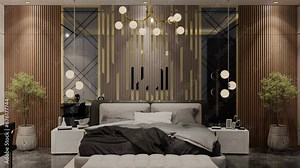 interior design animation presents the process of arranging and lighting bedroom