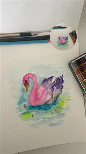 Easy swan watercolour painting
