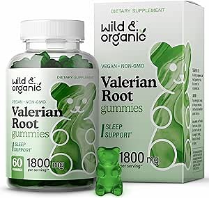 Wild & Organic Valerian Root Gummies 1800mg - Mood Support w/Valerian Root Extract - Calming Gummies for Relaxation - 60 Vegan, Non-GMO Powder Based Chews