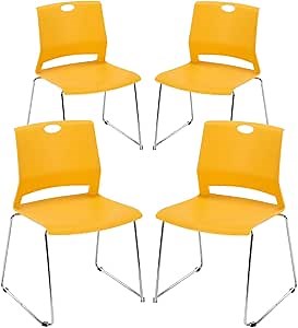 Waiting Room Pack of 4 Plastic Chairs for Office Guest & Reception, Stacking for Meeting Room, Office Lobby, Yellow