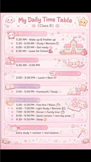 My Cute Daily Time Table for Students 🩷 | Class 8 Study Routine | Productive Study Schedule 2026
