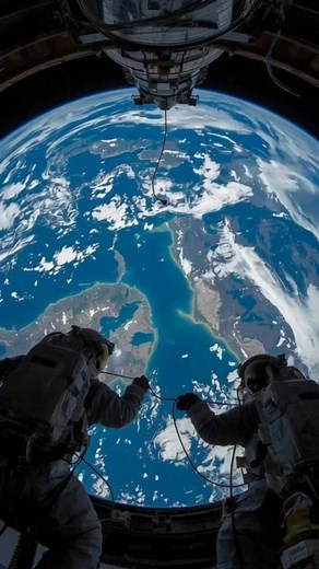 109K views · 1.3K reactions | Floating in the silent void, tethered to humanity's outpost in space. An astronaut's perspective, with our majestic Earth as a breathtaking backdrop. A vision of exploration, rendered through code and imagination.  #SpaceArt #DigitalCreation #ISS #SpaceWalk #EarthFromSpace | Astrovibe | Facebook