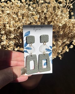 The Laney - Gray Polymer Clay Earrings With Resin Accents - Etsy