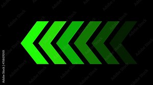 Green arrows indicate the direction of the overlay video layer. swipe left navigation animation. Blinking arrows: the right to left arrows are looping. arrow loop animation direction concept.