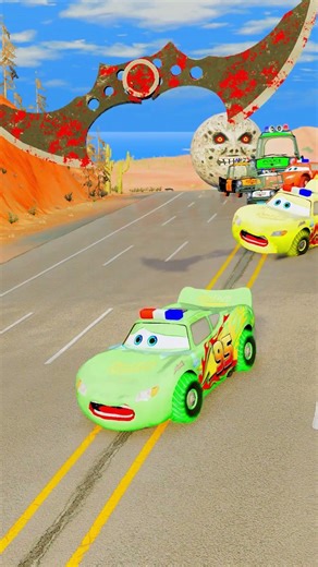 Police Lightning McQueen Colorful Small to Giant Cars vs Giant Batarang - BeamNG.Drive