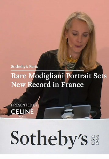 A bewitching portrait of one of #Modigliani’s favorite models, ‘Elvire en buste’ from 1918 made its auction debut during The Paris Sales today, presented by @CELINE, and, in doing so, set a new French record for a painting by the artist. Unseen for the last 50 years, the work has been held in the same private collection since 1974. In the first ever appearance of a portrait of Elvire by Modigliani at #auction, spirited competition between 7 bidders in the Sotheby’s Paris salesroom drove the fina