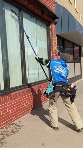 14 reactions | 識 They say it’s all in the hips… and they’re not wrong! Out here giving those storefront windows the Momentum shine with the classic pole and squeegee — old school, but still undefeated. No filters, no fancy tech… just technique, rhythm, and a little hip action.  Clean glass, happy business owners, and one heck of a workout. | Momentum Exterior Services | Facebook