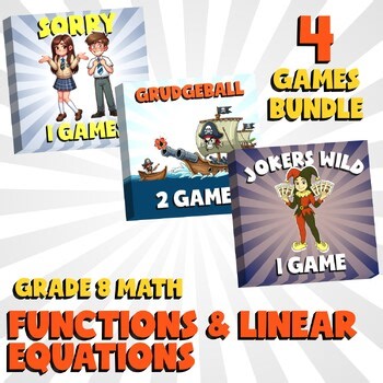 4 No Prep Math Games Bundle C - Functions & Linear Equations - Grade 8 Review