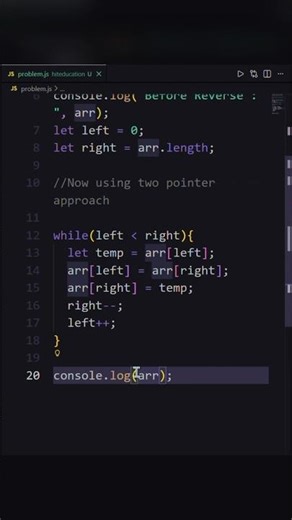 Reverse Array without using any built-in method in Javascript #shorts #coding