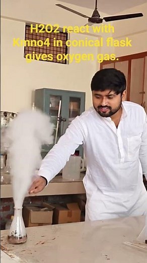 H2O2 react with Kmno4 gives oxygen gas.#chemistryexperiments