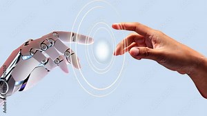 Man and robot connection animation isolated asset, transparent 4K video, alpha channel, ProRes 4444