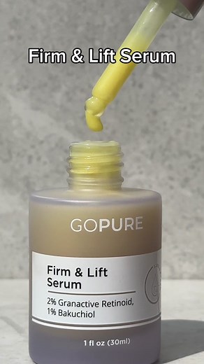 Your wrinkle escape route... Enjoy a more lifted look with this naturally potent yet gentle formula. Our Firm & Lift Serum is fortified with Bakuchiol, an amazing antioxidant that mimics the effects of Retinol for visibly firmer, more youthful-looking skin. Plus Granactive Retinoid, which has been shown to deliver results without the irritation. Want to try this superstar? Shop now🌟 #gopure #gopureglow #firmandlift #retinol #granactiveretinoid #bakuchiol #skincare #skincareserum #skincareover40