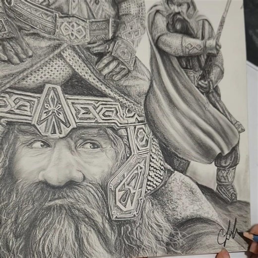 Drawing Gimli in Graphite- 20+hrs LOTR sketch #art #drawing #shorts