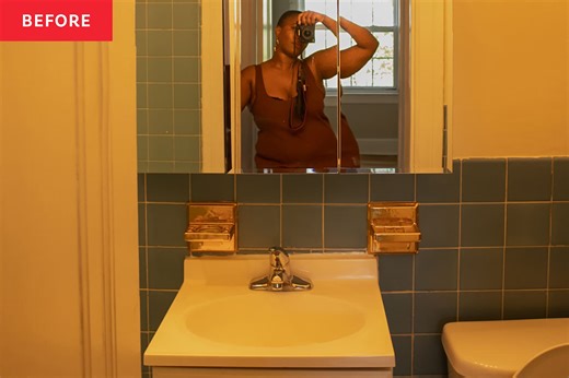 This Bathroom Makeover Shows How to Make Dated Blue Tile Look Stylish