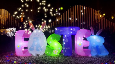 2025 New 8FT Long Easter Inflatable Banner Outdoor Decorations with, Build-in LED Lights Holiday Blow Up Yard Decoration, for Easter Holiday Party, Outdoor,Garden, Yard Lawn Décor