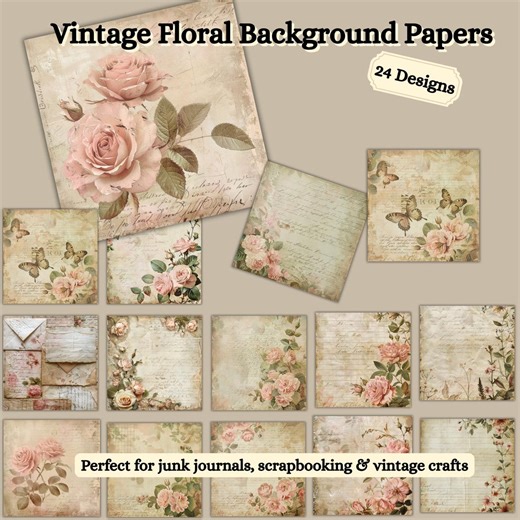 Vintage Floral Scrapbook Papers, 24 Printable Background Designs for Junk Journals, Crafts, JPG PDF - Etsy
