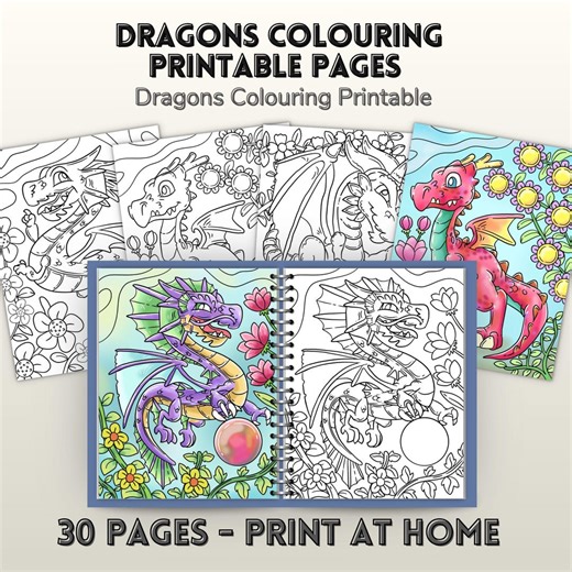 Dragon Coloring Pages Printable for Kids and Adults , Fantasy Dragon Coloring Book , 30 Pages Relaxing Coloring Sheets , Mythical Colouring - Etsy
