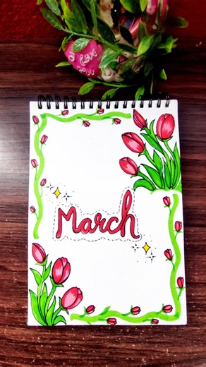 Simple Front Page Idea:- March Sketchbook 💐#shorts #diy #trending #shortsfeed #viral #art #craft
