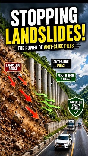 🚧 How Anti-Slide Piles Stop Massive Landslides! 🌍⛰️ #Shorts #youtubeshorts #Landslide