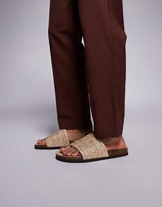 ASOS DESIGN slider sandals with woven strap in stone | ASOS