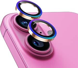 UARMOR Camera Lens Protector Compatible with [ iPhone 17, 16 & 16 Plus ] 9H Tempered Glass & Aluminum Cover, HD Clear, Easy Installation Kit - Rainbow