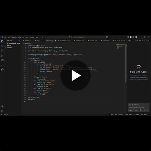 #internship #skilluptechsolutions #librarymanagementsystem #python #streamlit #sql #projectshowcase #softwaredevelopment #btech #itstudent | Dhamini Vengatesh