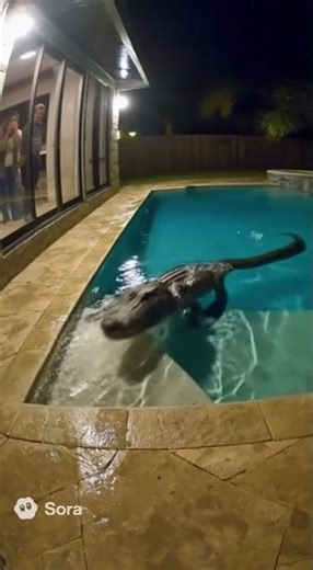 Giant Alligator Invades Backyard Pool!