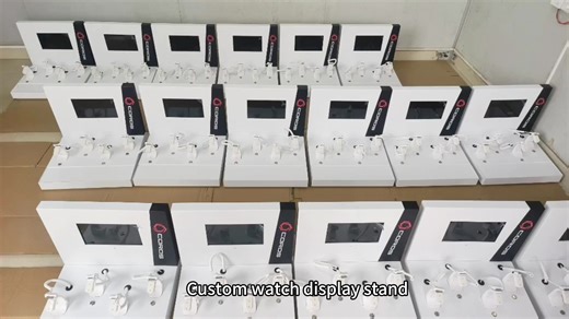 Luxury Floor Standing Smart Watch Anti-theft Movable Watch Display Stand with LED Screen for Retail Store