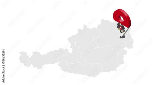 Location Vienna on map . 3d Vienna flag map marker location pin. Map of Austria showing different parts. Animated map States of Austria. 4K. Video