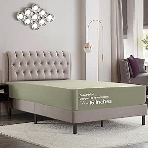 Empyrean Full Fitted Sheet - Deep Pocket, Fits 14-16 Inch Mattress, Ultra Soft Microfiber, Wrinkle-Resistant, Shrinkproof & Fade Resistant Sheet for Full Size Beds, Sage Green