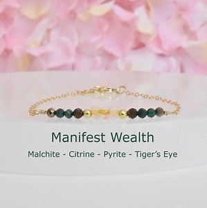 Good Luck Bracelet With Malachite, Pyrite, Citrine & Tiger's Eye Crystals - Etsy