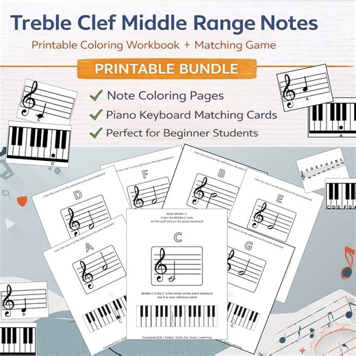 Piano Note Recognition Bundle | Staff to Keyboard Coloring Worksheets (digital Download) - Etsy