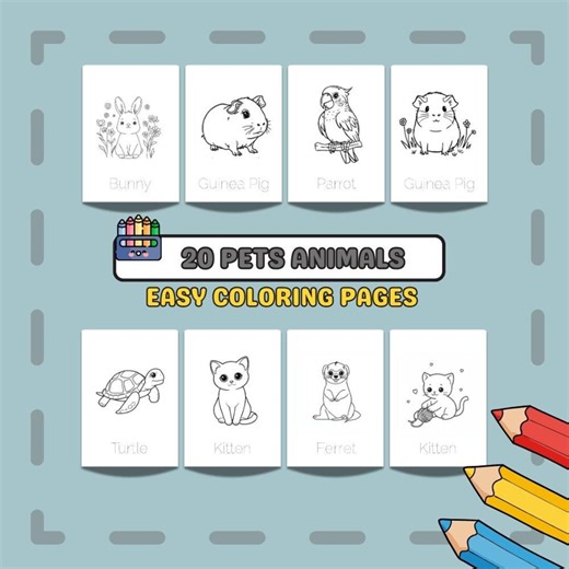 20 Pets Coloring Pages for Kids | Toddler Preschool Activity (PDF Download) - Etsy Australia