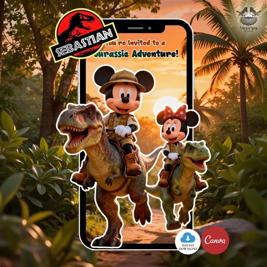 Mickey Riding T-rex Dinosaurs Birthday Video Invitation Safari Adventure Digital Editable Template, Instant Download - Etsy
