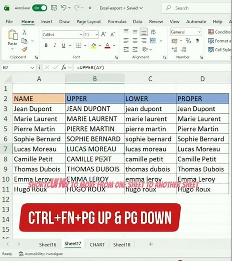 Shortcut Key to move from one sheet to another sheet in excel