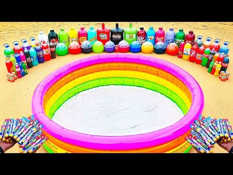 Water Slide Experiment: Big Eruption from Pool, Giant Coca Cola, Pepsi, Fanta and Mentos