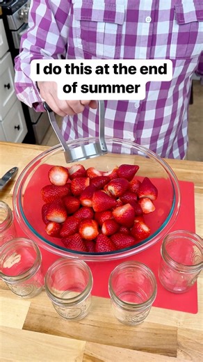 4.8M views · 26K reactions | Jeff’s mom Lynn shows us how to make delicious freezer jam using fresh summer strawberries!  This simple recipe is perfect for capturing the sweet taste of summer so you can enjoy it all year long. Only use containers clearly labeled as freezer-safe, and leave room at the top for expansion to prevent cracking #strawberries #strawberryjam #homemadejam #freezer | Liz & Jeff | Facebook