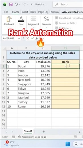 Excel Rank Formula👆🔥 #skillprotech_360 #shorts #trendingvideo #skills